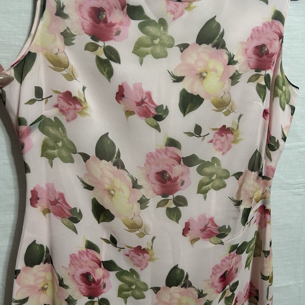 Talbots Vintage Pure Silk Sheath Dress‎ Size 12 Sleeveless Pink Floral Lined - Picture 3 of 10
